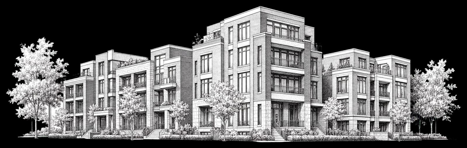 Toronto infill homes and garden suites on a Southern Ontario residential block